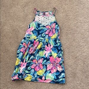 Lilly Pulitzer Blue Floral Kids Dress with Eyelet Detail